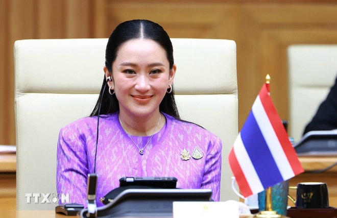 Thủ tướng Thái Lan Paetongtarn Shinawatra phát biểu tại Kỳ họp lần thứ 4 Nội các chung Việt Nam-Thái Lan. (Ảnh: Dương Giang/TTXVN) ttxvn-hai-thu-tuong-viet-nam-va-thai-lan-dong-chu-tri-ky-hop-lan-thu-tu-noi-cac-chung-viet-nam-thai-lan-16-6.jpg