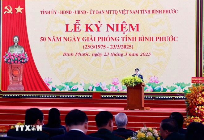 Chủ tịch nước Lương Cường phát biểu kỷ niệm 50 năm Giải phóng tỉnh Bình Phước (23/3/1975-23/3/2025). (Ảnh: Lâm Khánh/TTXVN) ttxvn-chu-tich-nuoc-luong-cuong-binh-phuoc-7.jpg