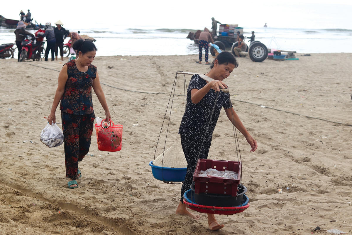 Gánh cá trĩu nặng mang lại nguồn thu nhập cho ngư dân.  