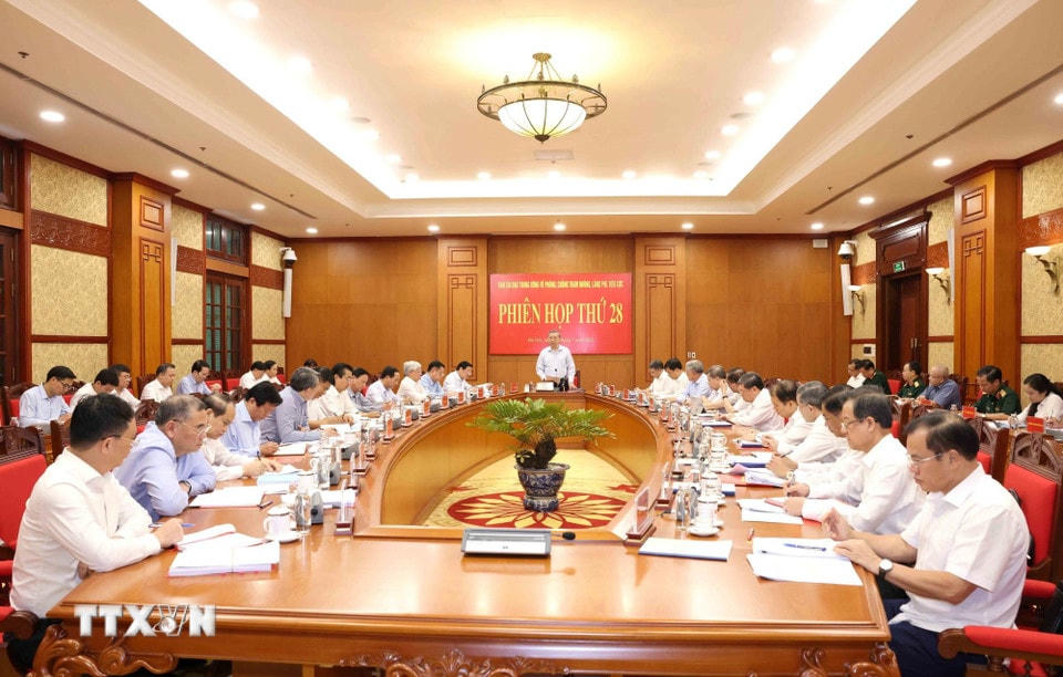 Tổng Bí thư Tô Lâm, Trưởng Ban Chỉ đạo Trung ương về phòng, chống tham nhũng, lãng phí, tiêu cực chủ trì Phiên họp thứ 28 của Ban Chỉ đạo. (Ảnh: Phương Hoa/TTXVN)