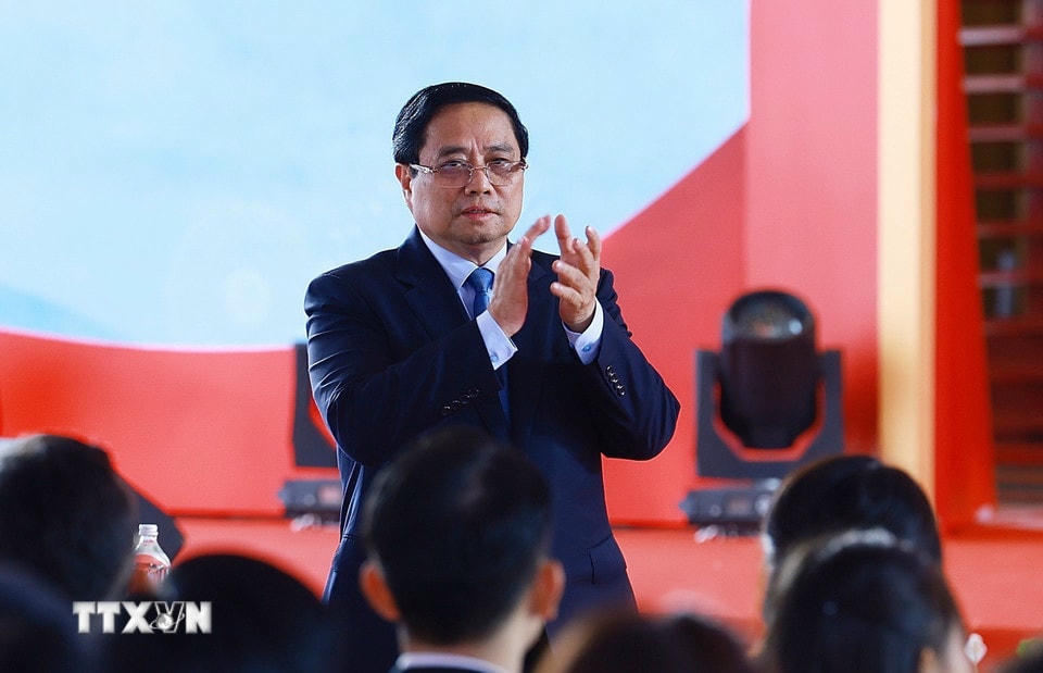 Thủ tướng Phạm Minh Chính dự Lễ khánh thành Trung tâm Triển lãm Việt Nam. (Ảnh: Dương Giang/TTXVN)