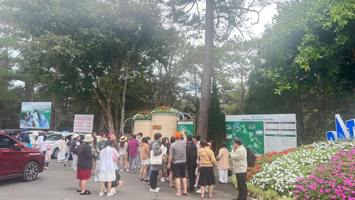 Du khách tham quan vườn hoa Đà Lạt.