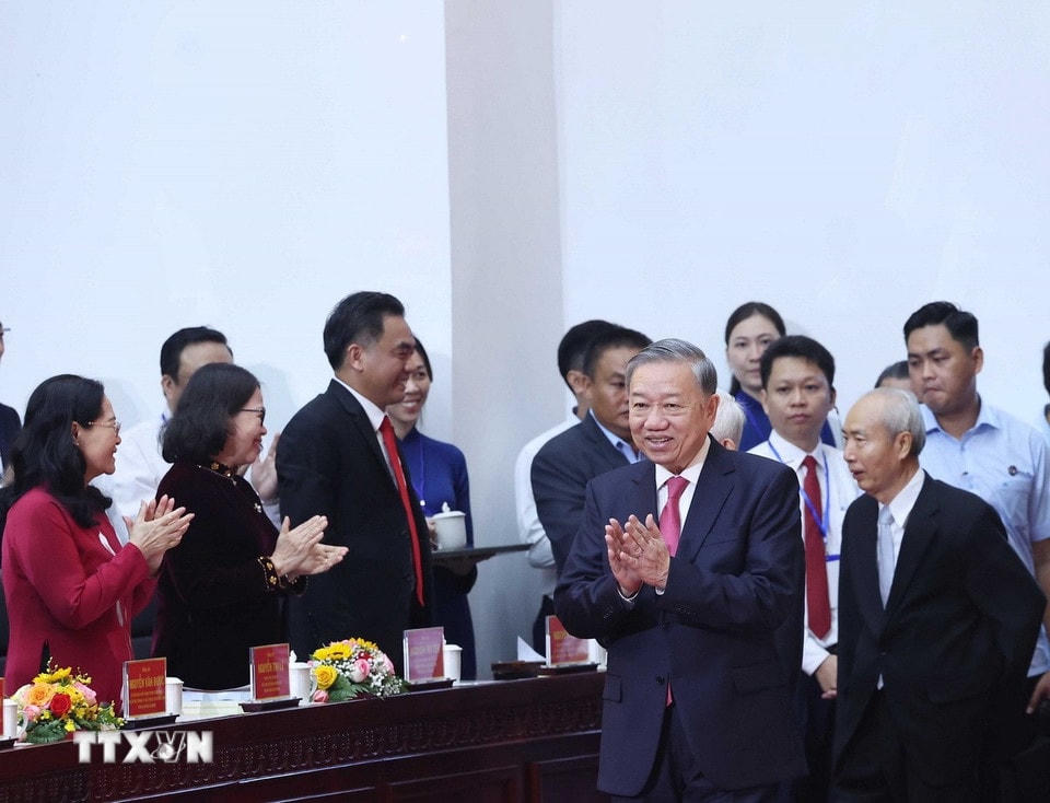 Tổng Bí thư Tô Lâm dự Lễ Công bố Nghị quyết sáp nhập đơn vị hành chính tại Thành phố Hồ Chí Minh. (Ảnh: Thống Nhất/TTXVN)