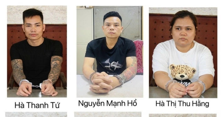 Một số đối tượng trong đường dây tại CQĐT. Ảnh: Công an tỉnh Lào Cai