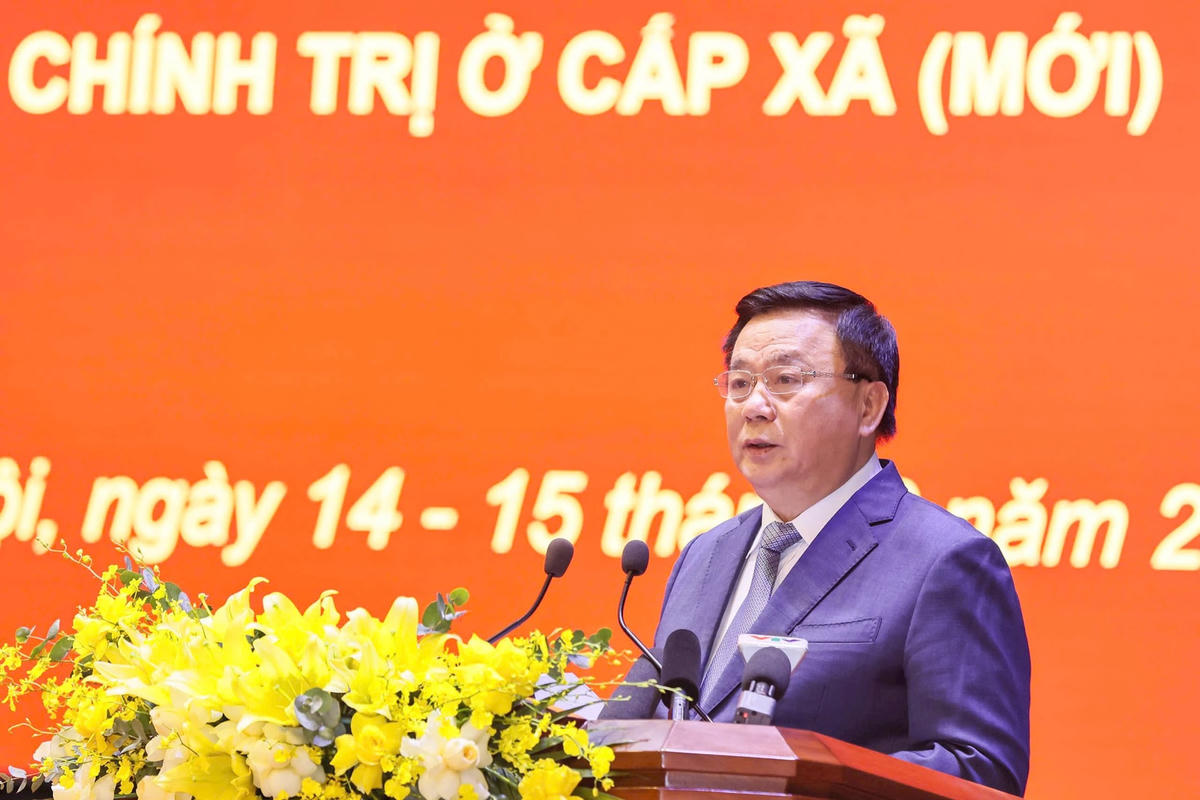 Giám đốc Học viện Chính trị quốc gia Hồ Chí Minh, Chủ tịch Hội đồng Lý luận Trung ương Nguyễn Xuân Thắng phát biểu khai mạc Hội nghị. Ảnh: Quang Vinh