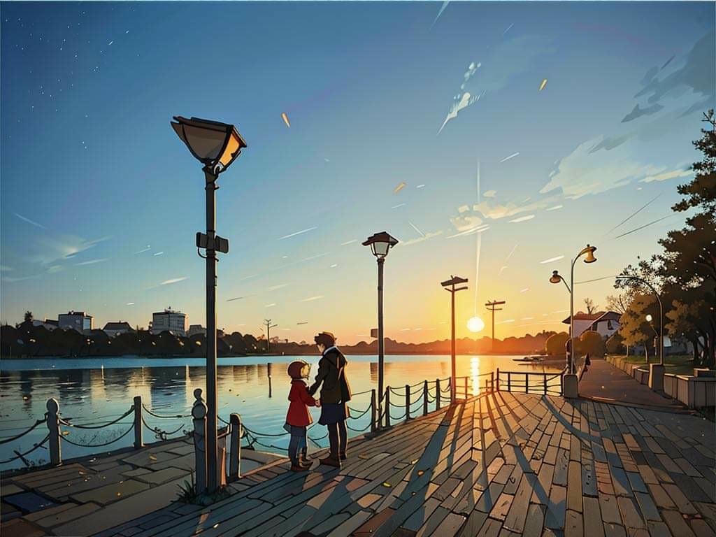 Dưới ánh dịu nhẹ của hoàng hôn.