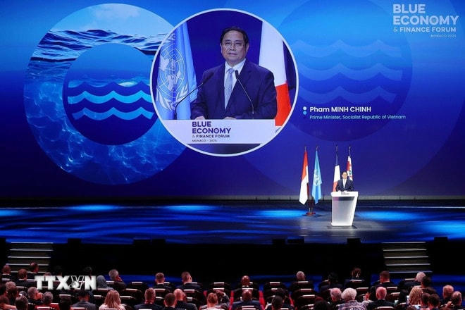 Thủ tướng Phạm Minh Chính phát biểu tại Diễn đàn Tài chính và Kinh tế Xanh của Hội nghị Đại dương Liên hợp quốc lần thứ ba (UNOC 3). (Ảnh: Dương Giang/TTXVN) ttxvn-thu-tuong-phat-bieu-tai-dien-dan-tai-chinh-va-kinh-te-xanh-cua-hoi-nghi-unoc-3-08-2.jpg