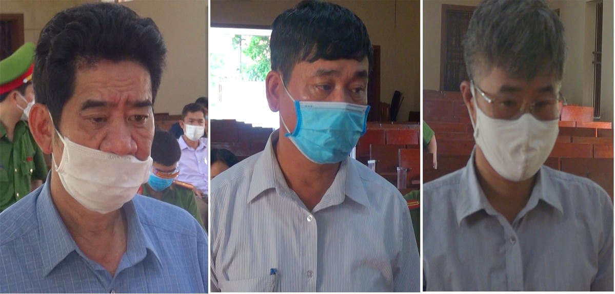 Nguyên Chủ tịch UBND xã Vĩnh Thịnh (ngoài cùng bên trái) cùng 2 thuộc cấp bị khởi tố, bắt tạm giam vì lập khống hồ sơ để rút tiền ngân sách.