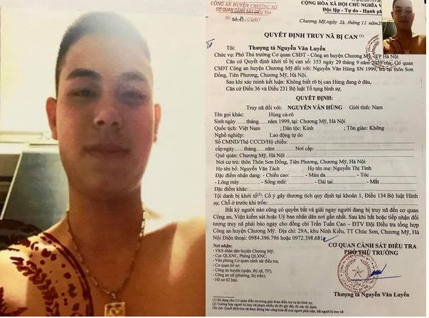 Quyết định truy nã bị can Nguyễn Văn Hùng của cơ quan CSĐT- Công an huyện Chương Mỹ.