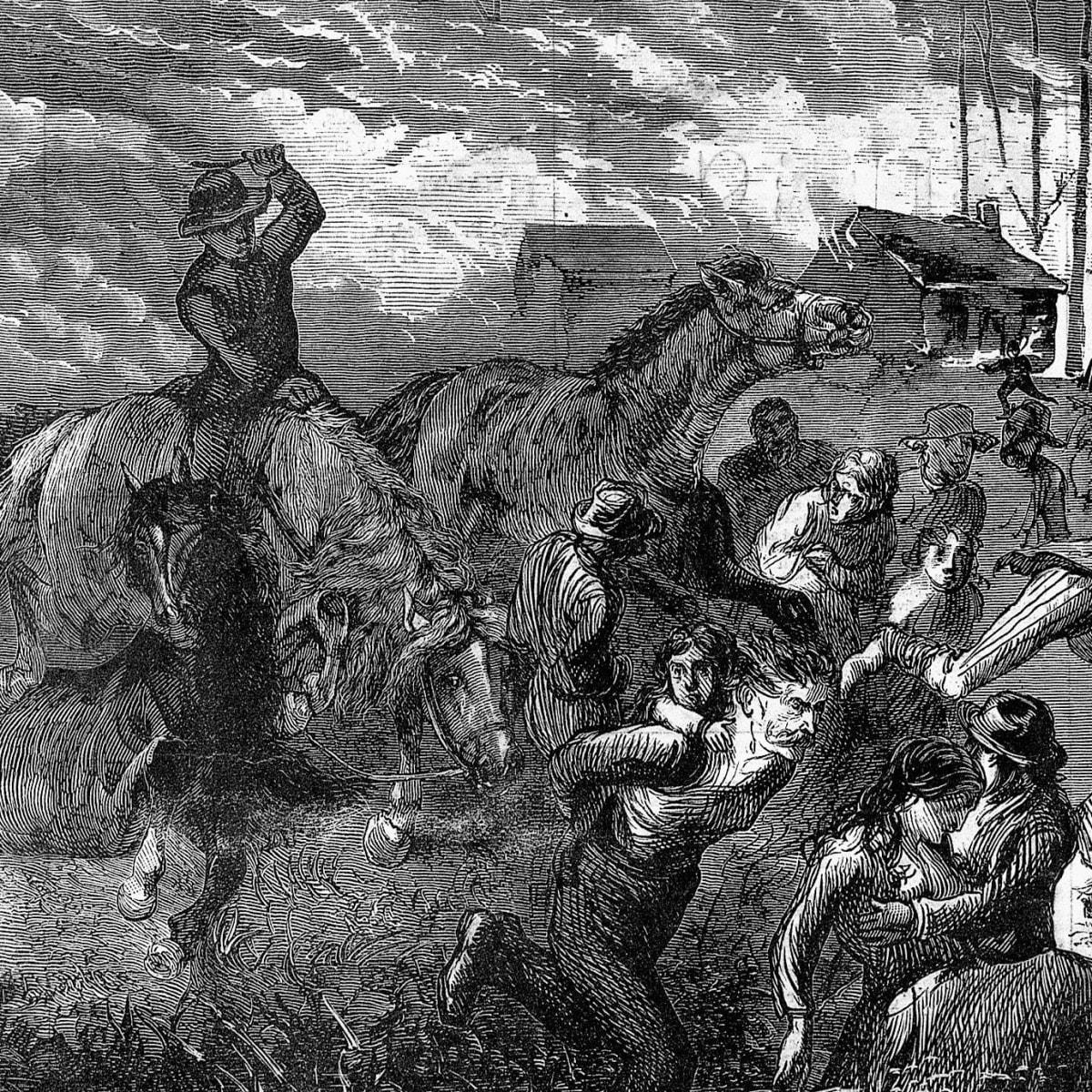 Bức vẽ về thảm họa cháy rừng Peshtigo năm 1871. Ảnh: History.