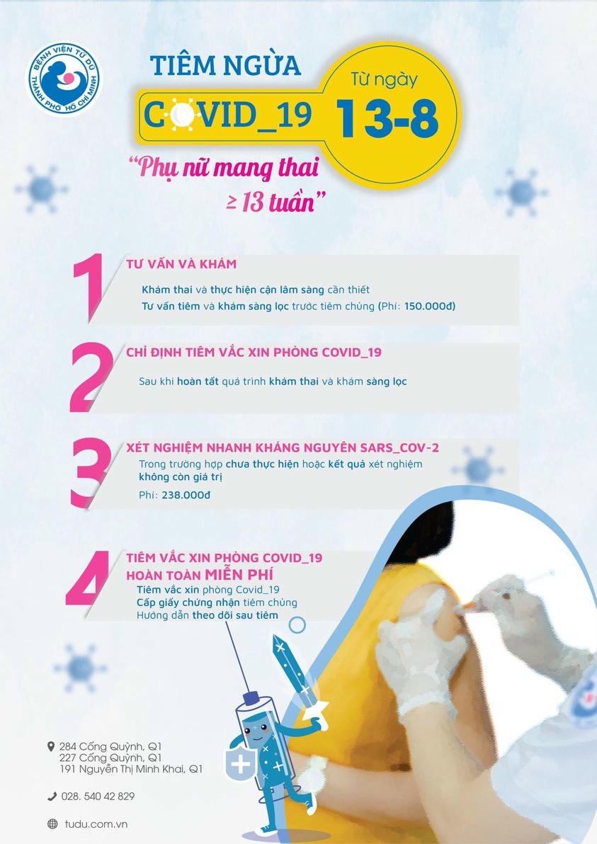 Thông tin các bước thực hiện để tiêm vaccine cho phụ nữ mang thai tại Bệnh viện Từ Dũ.