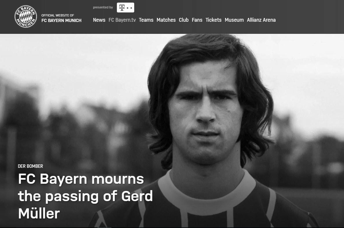 Trang chủ CLB Bayern chuyển sang màu đen để thông báo về sự ra đi của huyền thoại Gerd Muller
