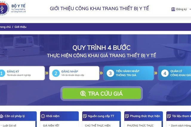 Cổng công khai giá trang thiết bị y tế.