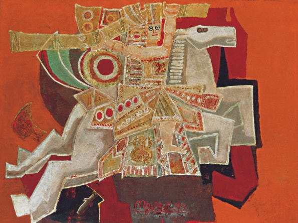 Tác phẩm “Gióng” của họa sĩ Nguyễn Tư Nghiêm. Chất liệu: sơn mài, 1990.