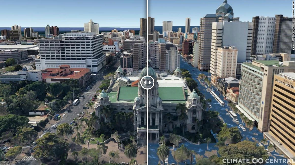Tòa thị chính Durban ở Durban, Nam Phi nếu mực nước biển dâng cao trong những thập kỷ tới. Ảnh: CNN