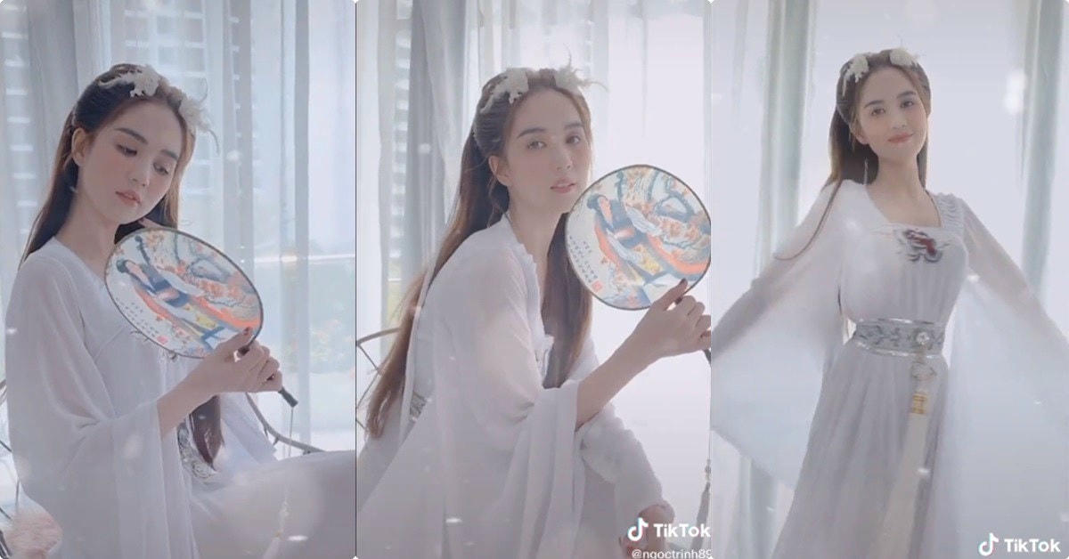 Người đẹp ngọc trinh đẹp thuần khiết trong trang phục Hằng Nga.