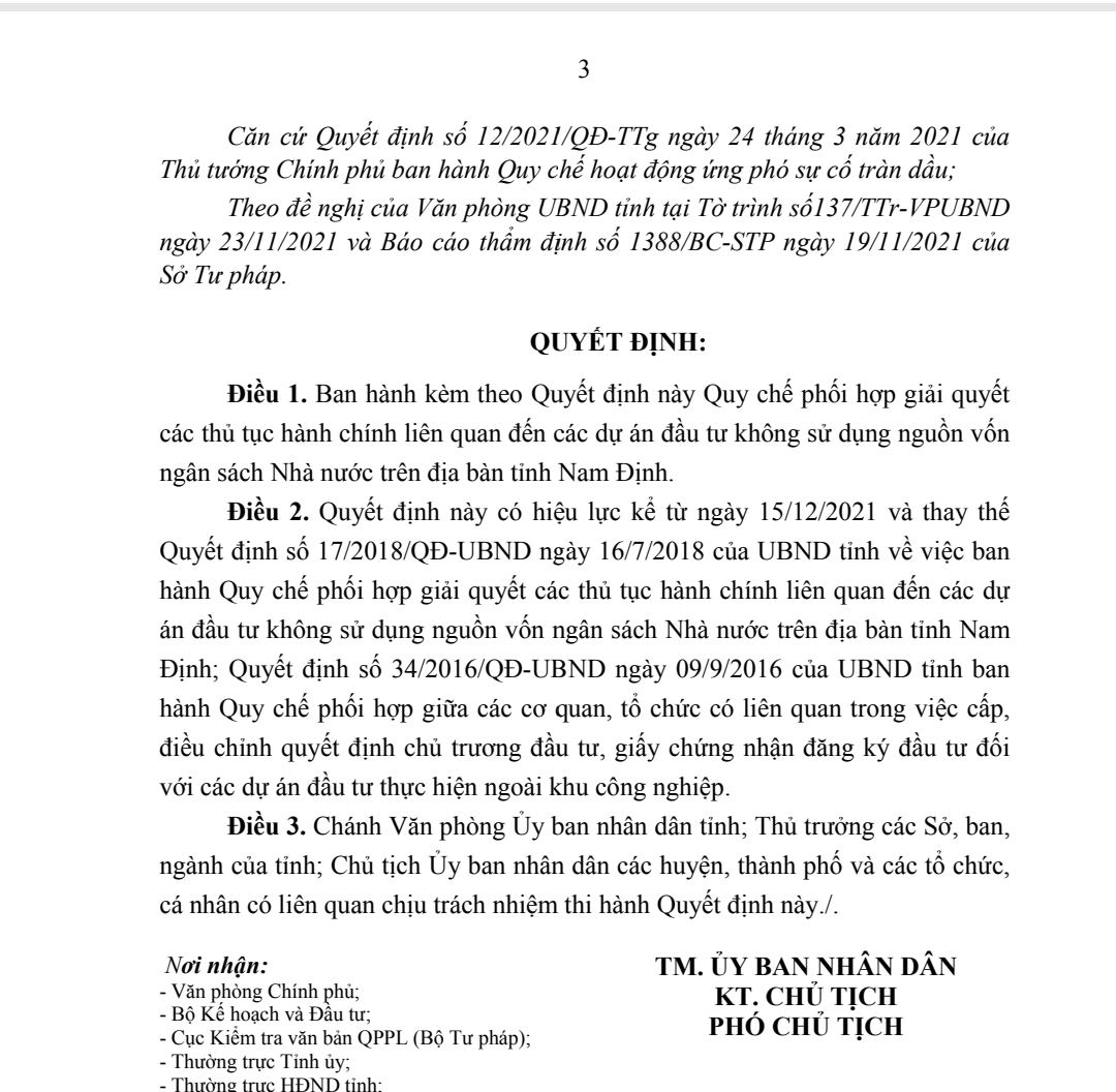 Quy chế được UBND tỉnh Nam Định ban hành ngày 30/11/2021.