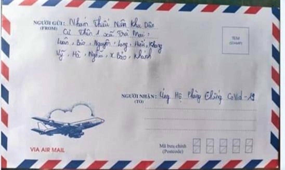 Bì thư mà nhóm 8 em học sinh gửi tiền ủng hộ phòng, chống dịch.