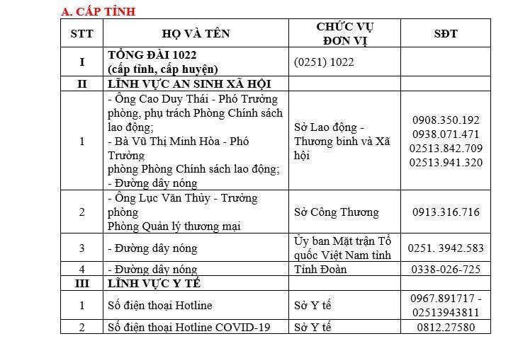 Danh sách đường dây nóng cấp tỉnh tiếp nhận thông tin về an sinh xã hội, y tế.