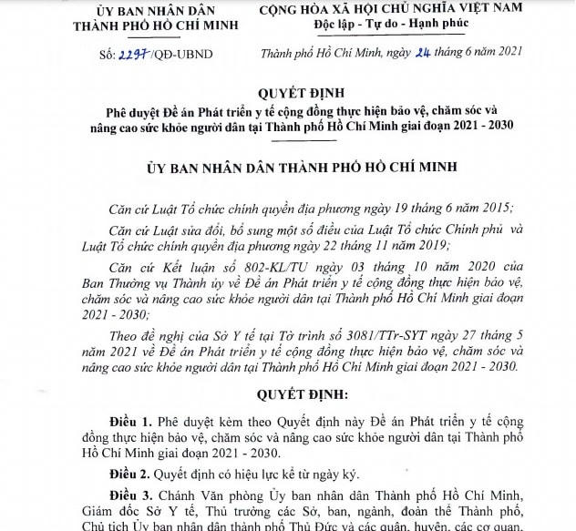Nội dung quyết định phê duyệt đề án về y tế công cộng của TP HCM