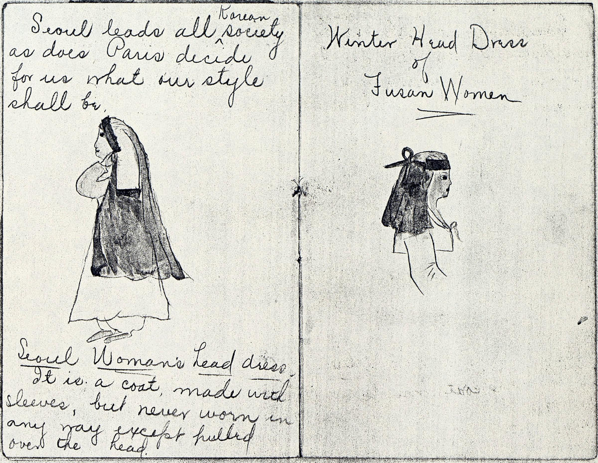 Nhà truyền giáo Effie Sidebotham đã vẽ lại thời trang Hàn Quốc lúc bấy giờ thông qua một loạt các bức vẽ, không ghi ngày tháng. Ảnh: Presbyterian.