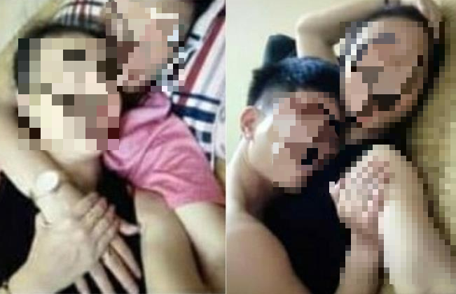 Hình ảnh thân mật giữa thầy T. và một phụ nữ do chính vợ thầy T. đăng tải trên mạng xã hội.