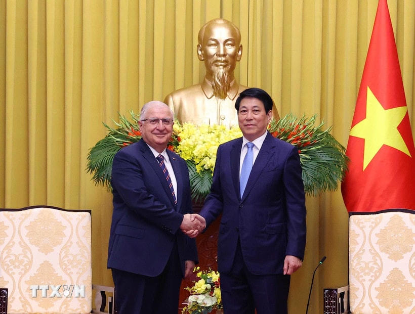 Chủ tịch nước Lương Cường tiếp Bộ trưởng Bộ Quốc phòng Thổ Nhĩ Kỳ Yasar Guler. (Ảnh: Văn Điệp/TTXVN)