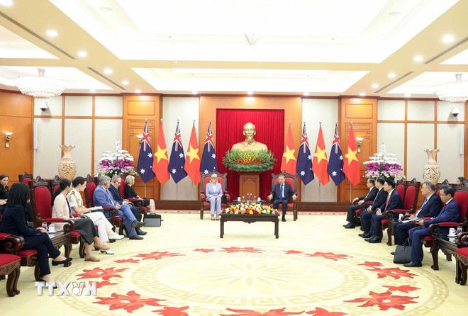 Tổng Bí thư Tô Lâm tiếp Toàn quyền Australia Sam Mostyn thăm cấp Nhà nước tới Việt Nam. (Ảnh: Thống Nhất/TTXVN) ttxvn-tong-bi-thu-to-lam-tiep-toan-quyen-australia-10-7.jpg