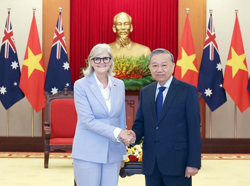 Tổng Bí thư Tô Lâm tiếp Toàn quyền Australia Sam Mostyn thăm cấp Nhà nước tới Việt Nam. (Ảnh: Thống Nhất/TTXVN)