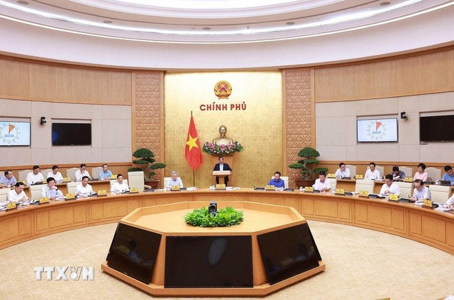 Thủ tướng Phạm Minh Chính chủ trì Phiên họp Chính phủ thường kỳ tháng 8 năm 2025. (Ảnh: Dương Giang/TTXVN) ttxvn-0609-thu-tuong-phien-hop-chinh-phu-thang-8-7.jpg