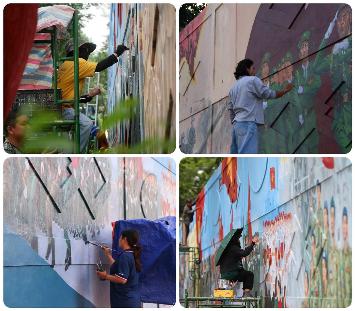 Họa sĩ thực hiện tranh bích họa trên đường Nguyễn Hữu Cảnh (phường Sài Gòn, TPHCM).	Ảnh: T.L.