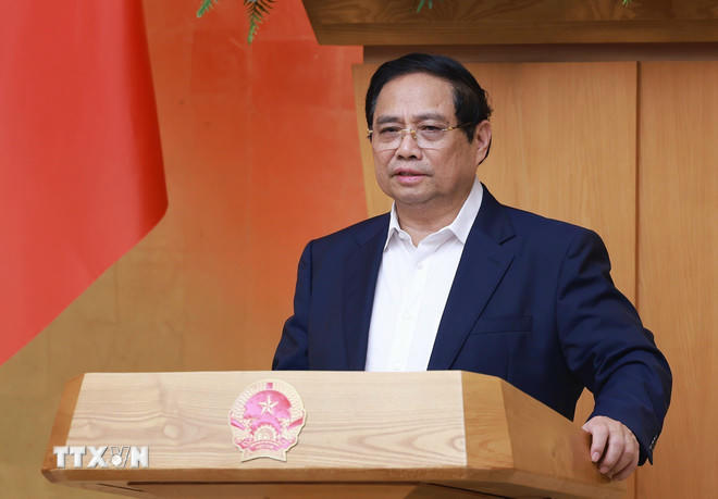 Thủ tướng Phạm Minh Chính chủ trì Phiên họp Chính phủ chuyên đề về xây dựng pháp luật tháng 9 năm 2025. (Ảnh: Dương Giang/TTXVN)