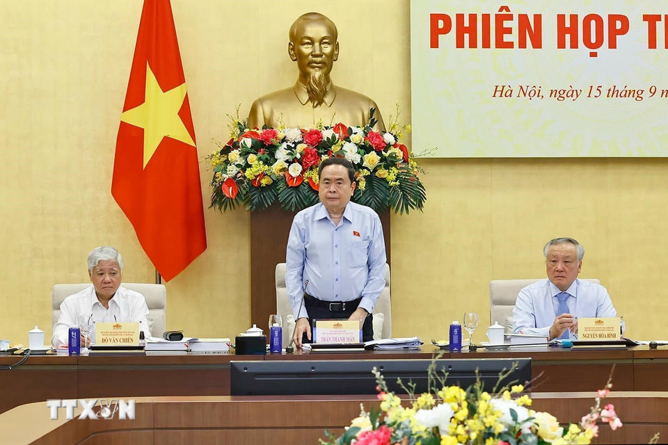 Chủ tịch Quốc hội Trần Thanh Mẫn, Chủ tịch Hội đồng Bầu cử quốc gia phát biểu. (Ảnh: Doãn Tấn/TTXVN)