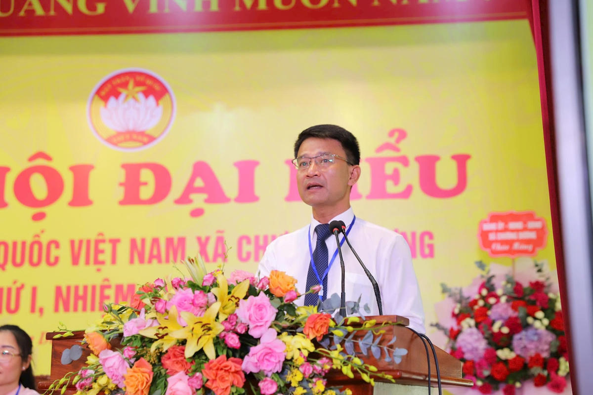 Chủ tịch Ủy ban MTTQ xã Chương Dương Bồ Xuân Ngọc phát biểu tại Đại hội. Ảnh: NT