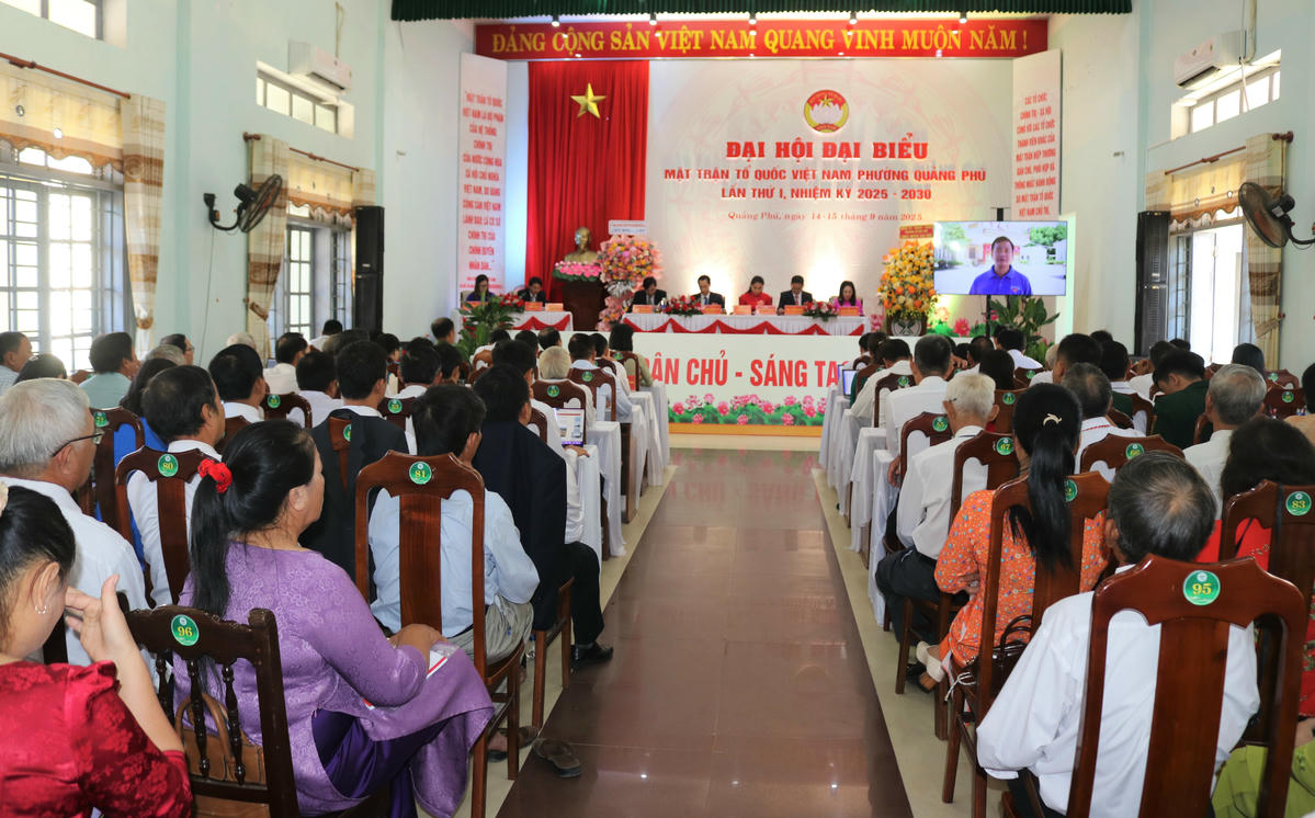 Quang cảnh Đại hội Mặt trận phường Quảng Phú, lần thứ I, nhiệm kỳ 2025-2030. Ảnh: Nguyễn Tín.