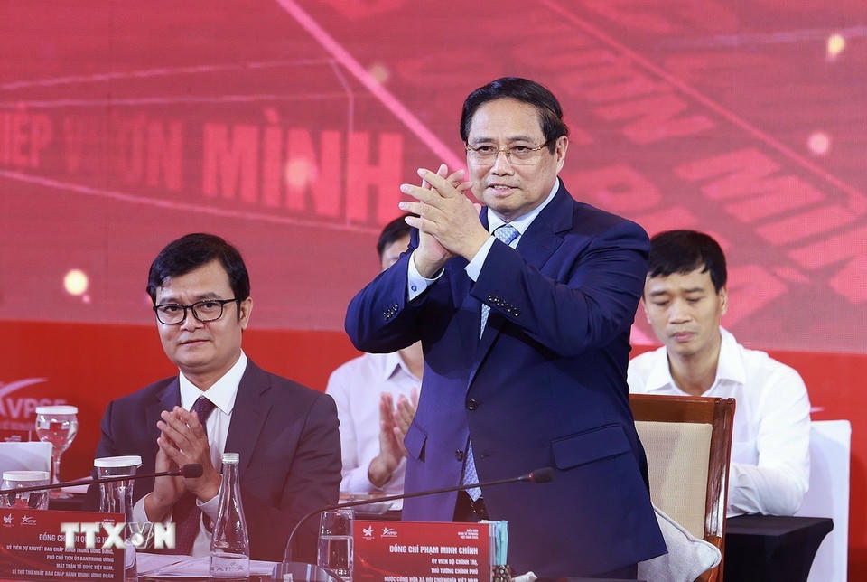 Thủ tướng Phạm Minh Chính dự Phiên đối thoại cấp cao Diễn đàn Kinh tế tư nhân Việt Nam (VPSF) 2025. (Ảnh: Dương Giang/TTXVN)