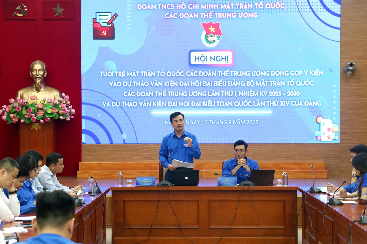 Bí thư Đoàn MTTQ, các đoàn thể Trung ương Nguyễn Nhất Linh phát biểu tại Hội nghị. Ảnh: Tiến Đạt.