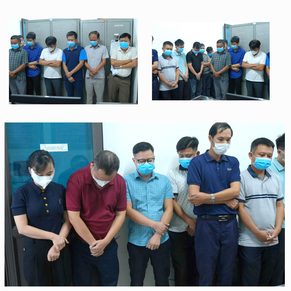 Các đối tượng tại cơ quan điều tra. Ảnh: Công an tỉnh Nghệ An.