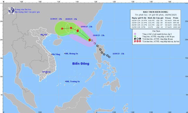 Hướng đi của bão số 8. Nguồn: Trung tâm Dự báo Khí tượng Thủy văn Quốc gia