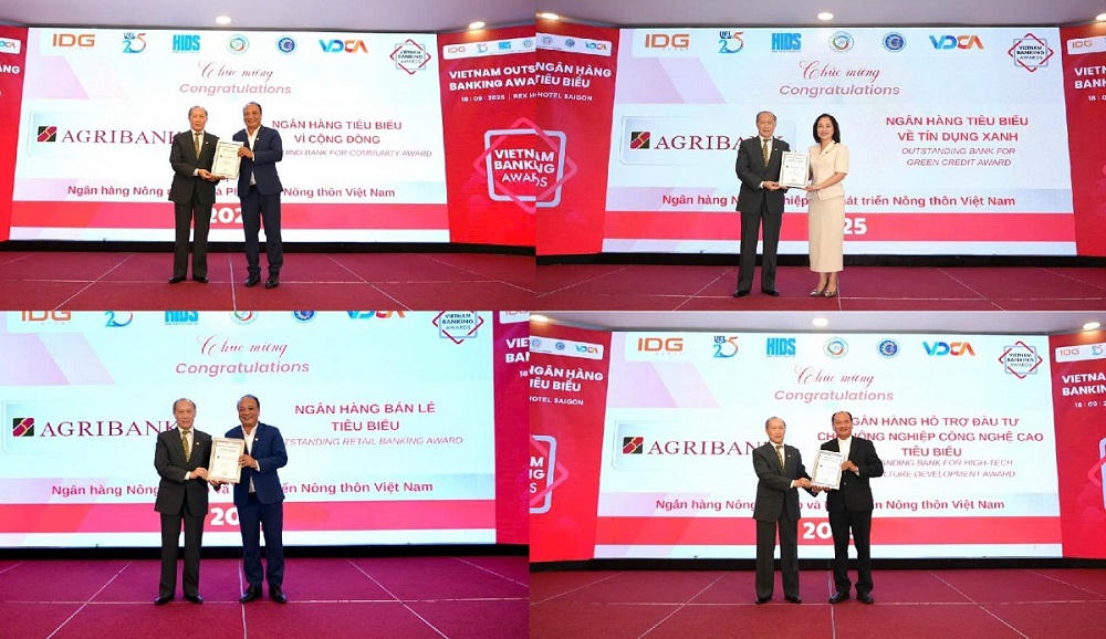 Agribank nhận 4 giải thưởng lớn tại Lễ trao Giải thưởng Ngân hàng Việt Nam tiêu biểu năm 2025