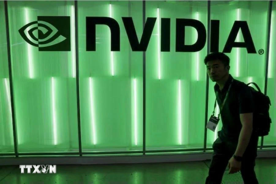 Biểu tượng của Tập đoàn Nvidia tại triển lãm máy tính ở Đài Loan (Trung Quốc), ngày 5/1/2024. (Ảnh: Reuters/TTXVN).