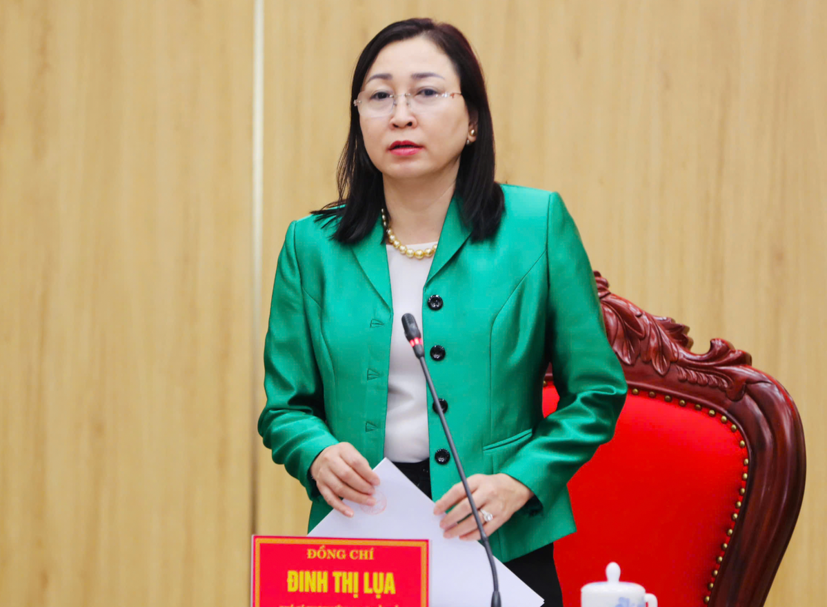 Bà Đinh Thị Lụa - Phó Bí thư Thường trực Tỉnh ủy Ninh Bình kết luận buổi họp báo. Ảnh: Đức Lam