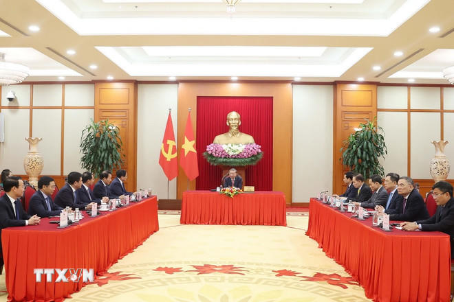 Tổng Bí thư Tô Lâm điện đàm với Tổng thống Hoa Kỳ Donald Trump. (Ảnh: Thống Nhất/TTXVN).