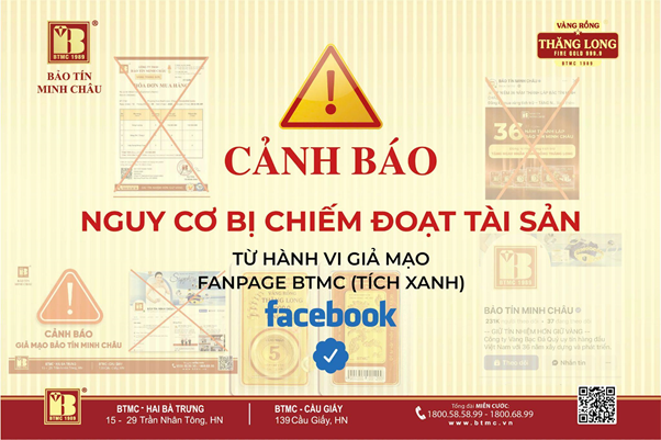 Cảnh báo tình trạng giả mạo Facebook Bảo Tín Minh Châu tích xanh lừa đảo khách hàng mua vàng để chiếm đoạt tài sản
