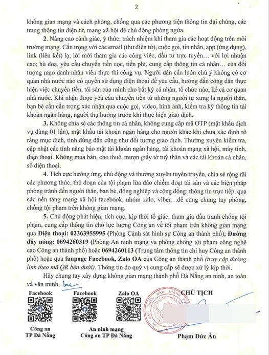 Chủ tịch UBND TP Đà Nẵng viết thư kêu gọi toàn dân tham gia tuyên truyền, đấu tranh phòng, chống tội phạm trên không gian mạng, chú trọng 5 nội dung cụ thể. Ảnh: Nguyễn Tú.