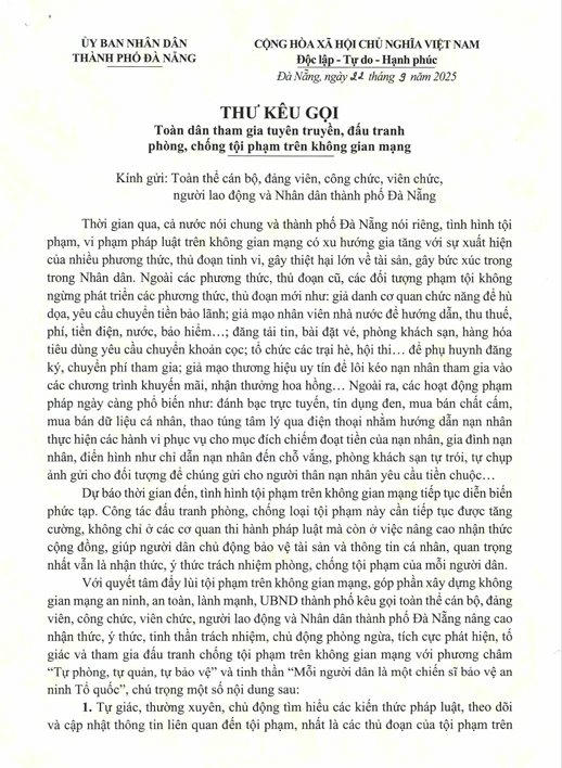 Chủ tịch TP Đà Nẵng viết thư kêu gọi toàn dân đấu tranh chống tội phạm trên không gian mạng