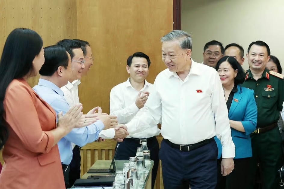   Tổng Bí thư Tô Lâm và các đại biểu. (Ảnh: Thống Nhất/TTXVN).  