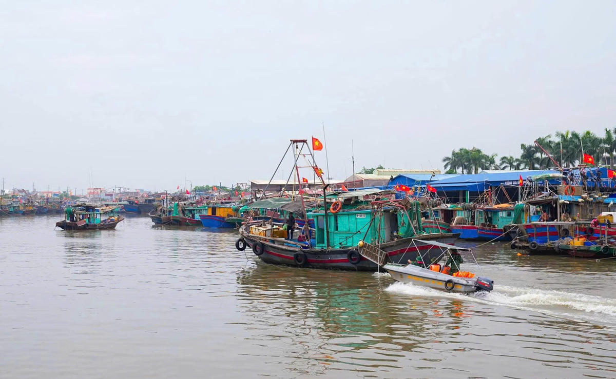 Lực lượng chức năng TP Hải Phòng thông báo, kêu gọi tàu thuyền neo đậu, phòng chống bão số 9. Ảnh: PT.