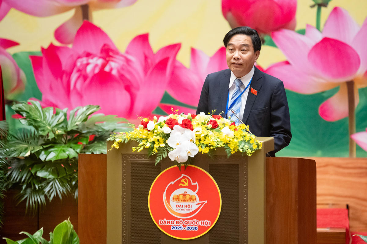 Ủy viên Ban Chấp hành Đảng bộ Ủy ban Kinh tế và Tài chính, Phó Chủ nhiệm Ủy ban Kinh tế và Tài chính Nguyễn Minh Sơn phát biểu tại phiên trù bị Đại hội (Ảnh: Hồ Long).