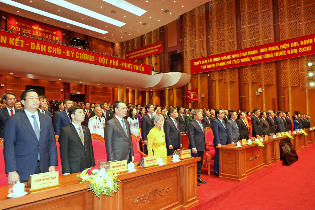 Các đại biểu tiến hành nghi thức chào cờ. Ảnh: QMG